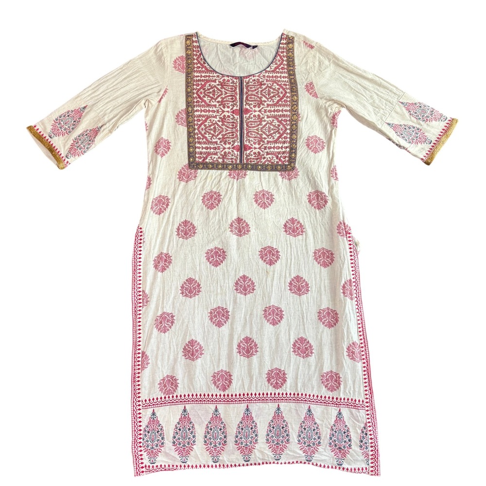 Srishti Womens Kurta Tunic L Mixmedia Boho Lagenlook Artsy Breathable Bollywood